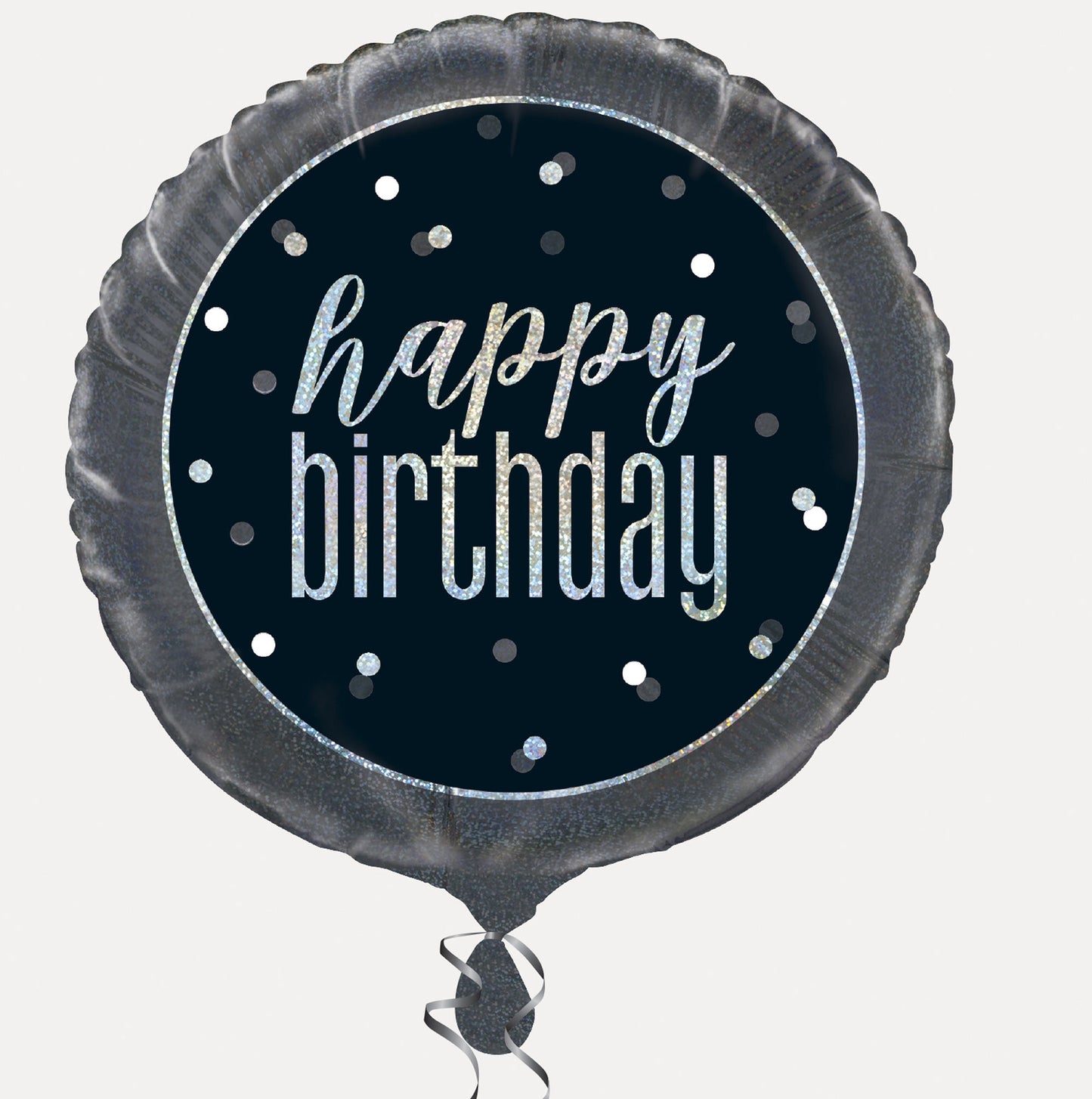 A Black & Silver Sparkle 18" Round Foil Balloon For A Happy Birthday