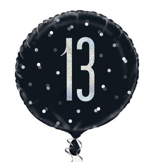 A Black & Silver Sparkle 18" Round Foil Balloon For A 13th Birthday