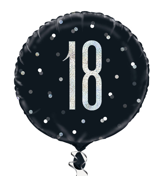 A Black & Silver Sparkle 18" Round Foil Balloon For An 18th Birthday