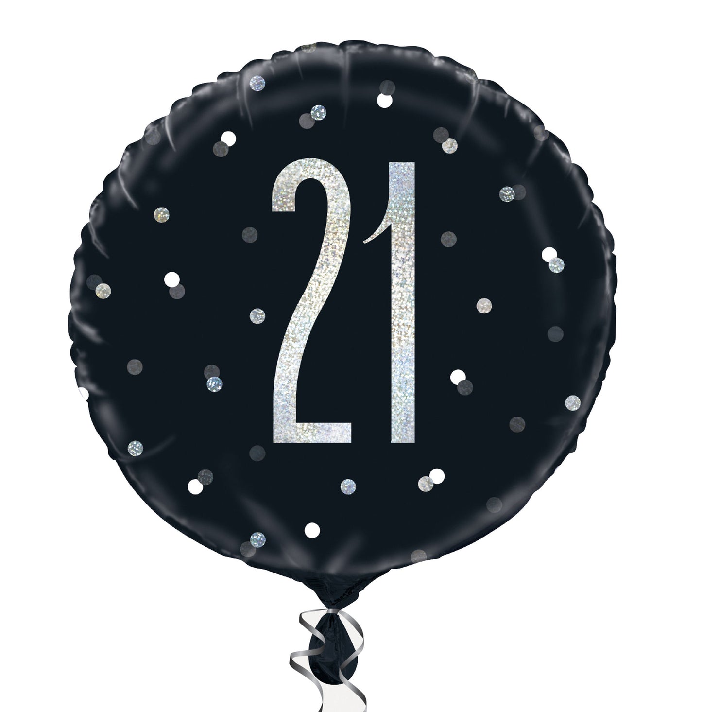 A Black & Silver Sparkle 18" Round Foil Balloon For A 21st Birthday