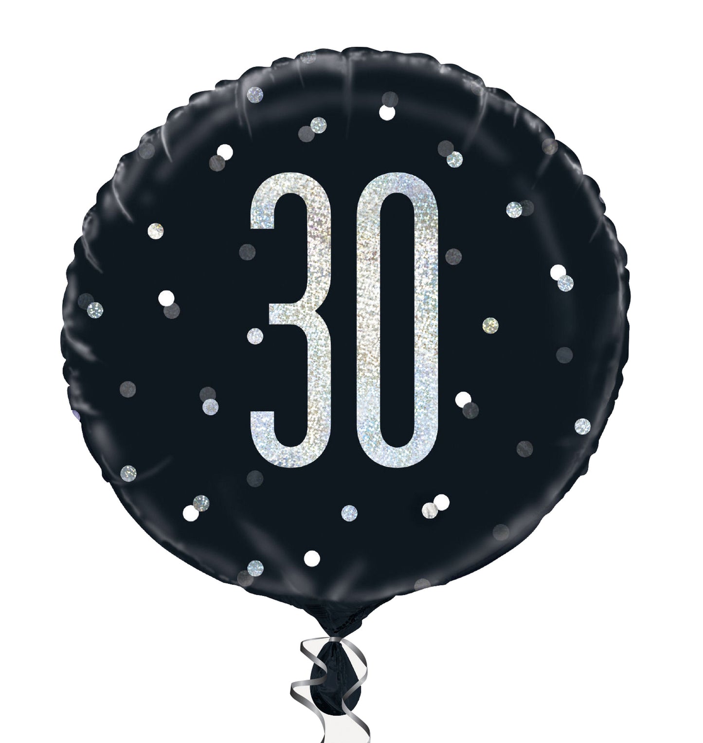 A Black & Silver Sparkle 18" Round Foil Balloon For A 30th Birthday