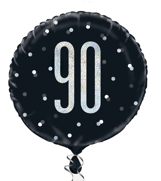 A Black & Silver Sparkle 18" Round Foil Balloon For A 90th Birthday