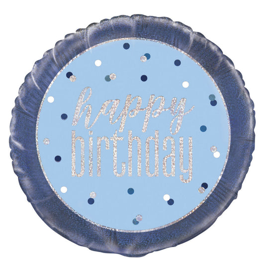 A Blue & Silver Sparkle 18" Round Foil Balloon For A Happy Birthday