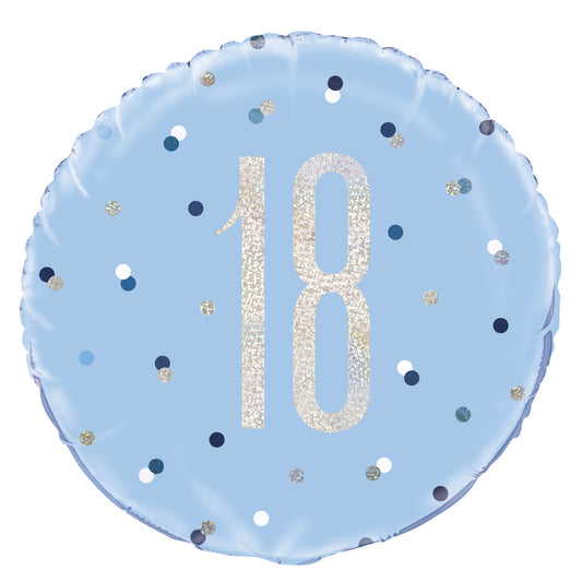 A Blue & Silver Sparkle 18" Round Foil Balloon For A 18th Birthday