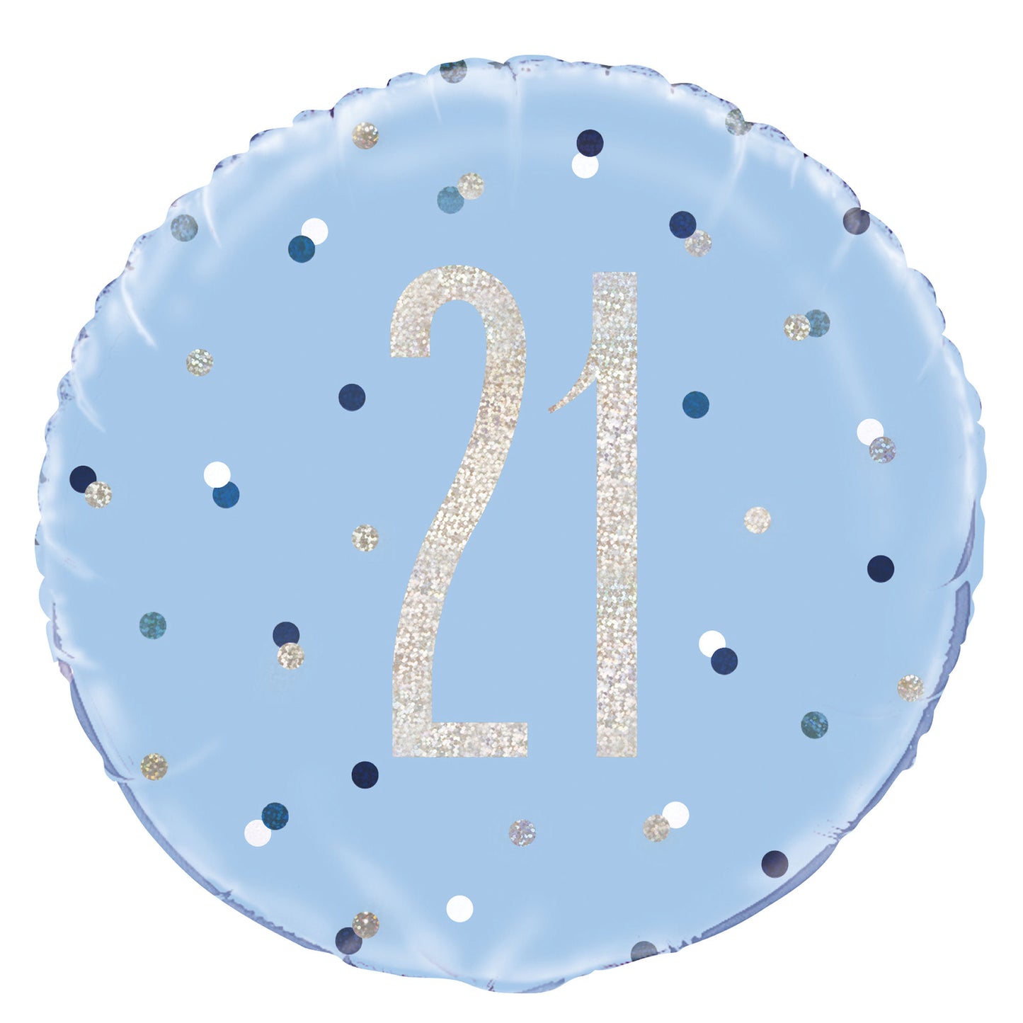 A Blue & Silver Sparkle 18" Round Foil Balloon For A 21st Birthday