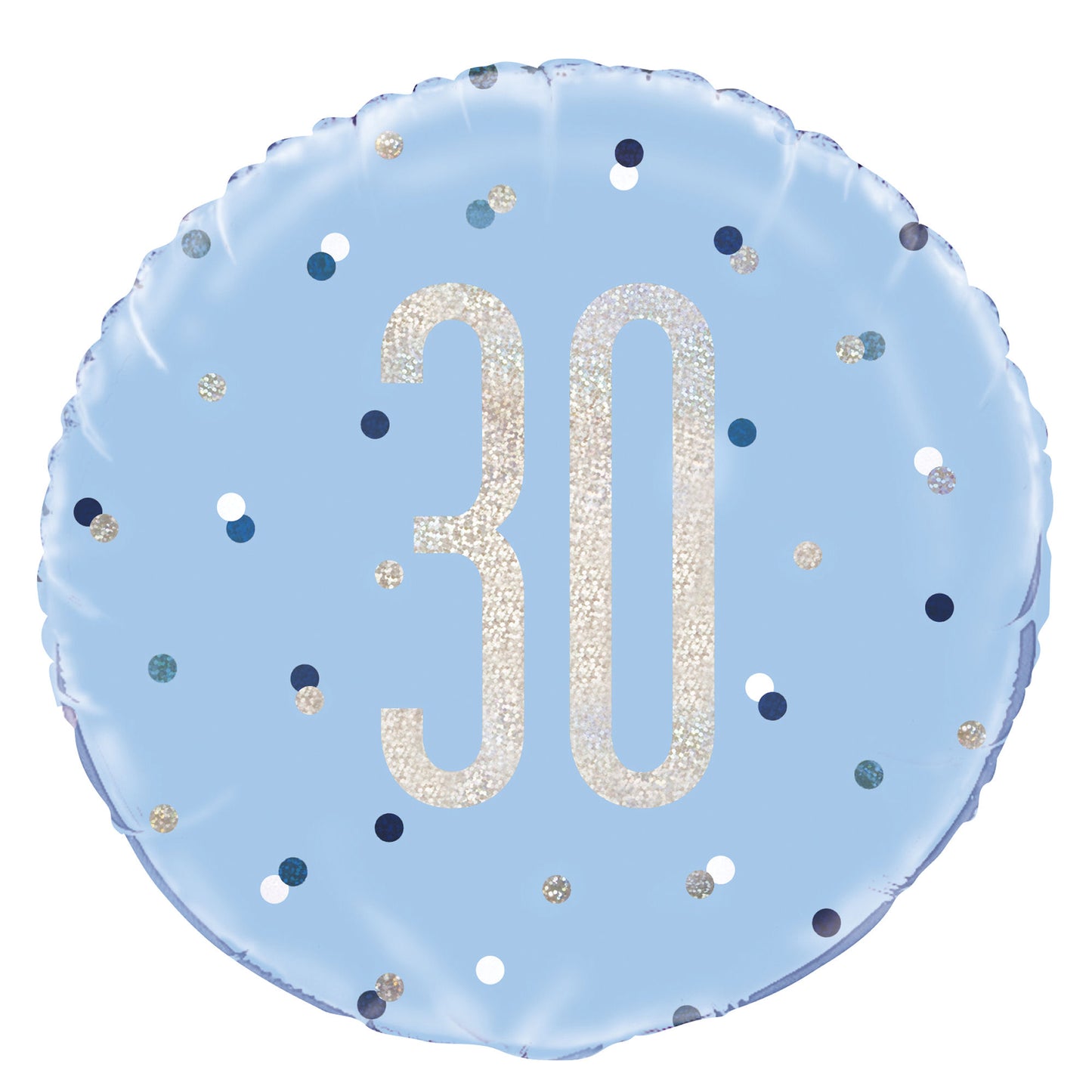 A Blue & Silver Sparkle 18" Round Foil Balloon For A 30th Birthday