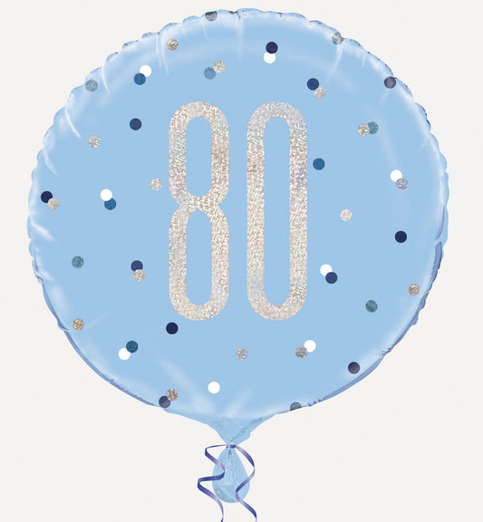 A Blue & Silver Sparkle 18" Round Foil Balloon For A 80th Birthday