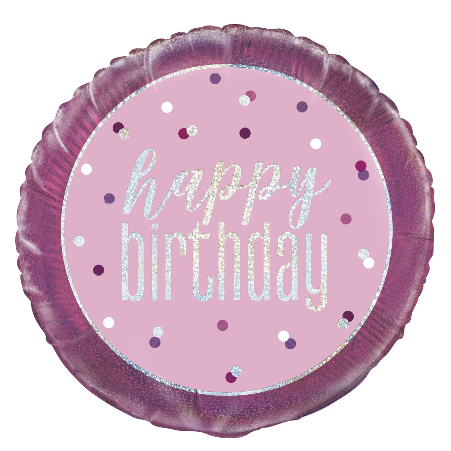 A Pink & Silver Sparkle 18" Round Foil Balloon For A Happy Birthday