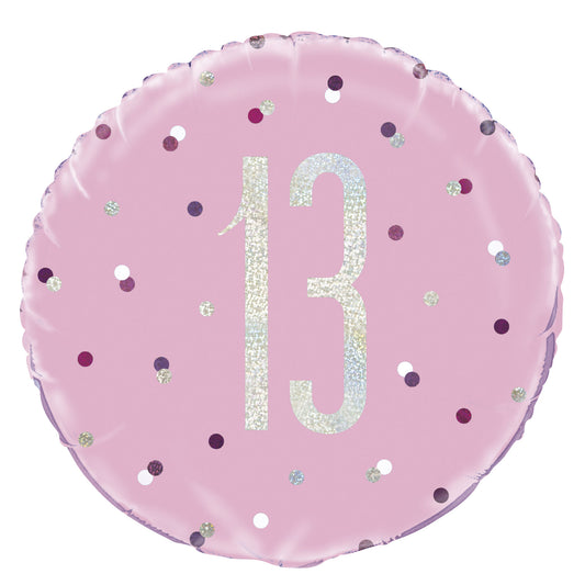 A Pink & Silver Sparkle 18" Round Foil Balloon For A 13th Birthday