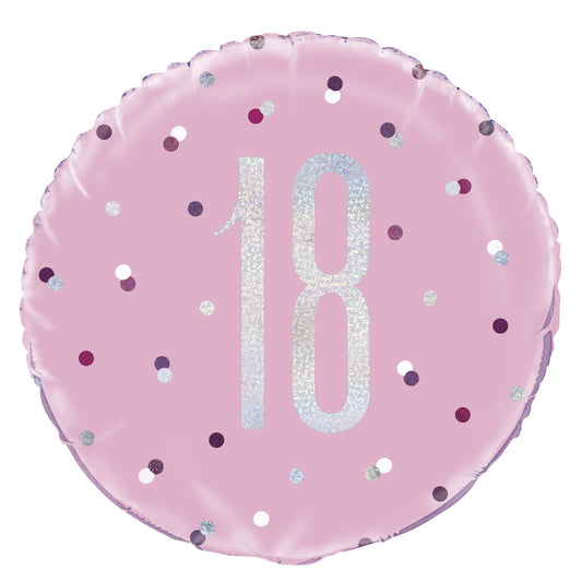 A Pink & Silver Sparkle 18" Round Foil Balloon For A 18th Birthday