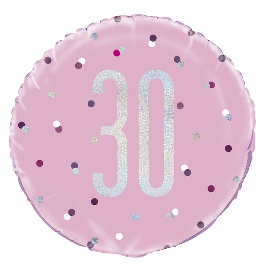 A Pink & Silver Sparkle 18" Round Foil Balloon For A 30th Birthday