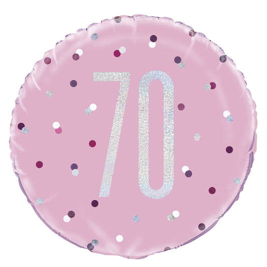 A Pink & Silver Sparkle 18" Round Foil Balloon For A 70th Birthday