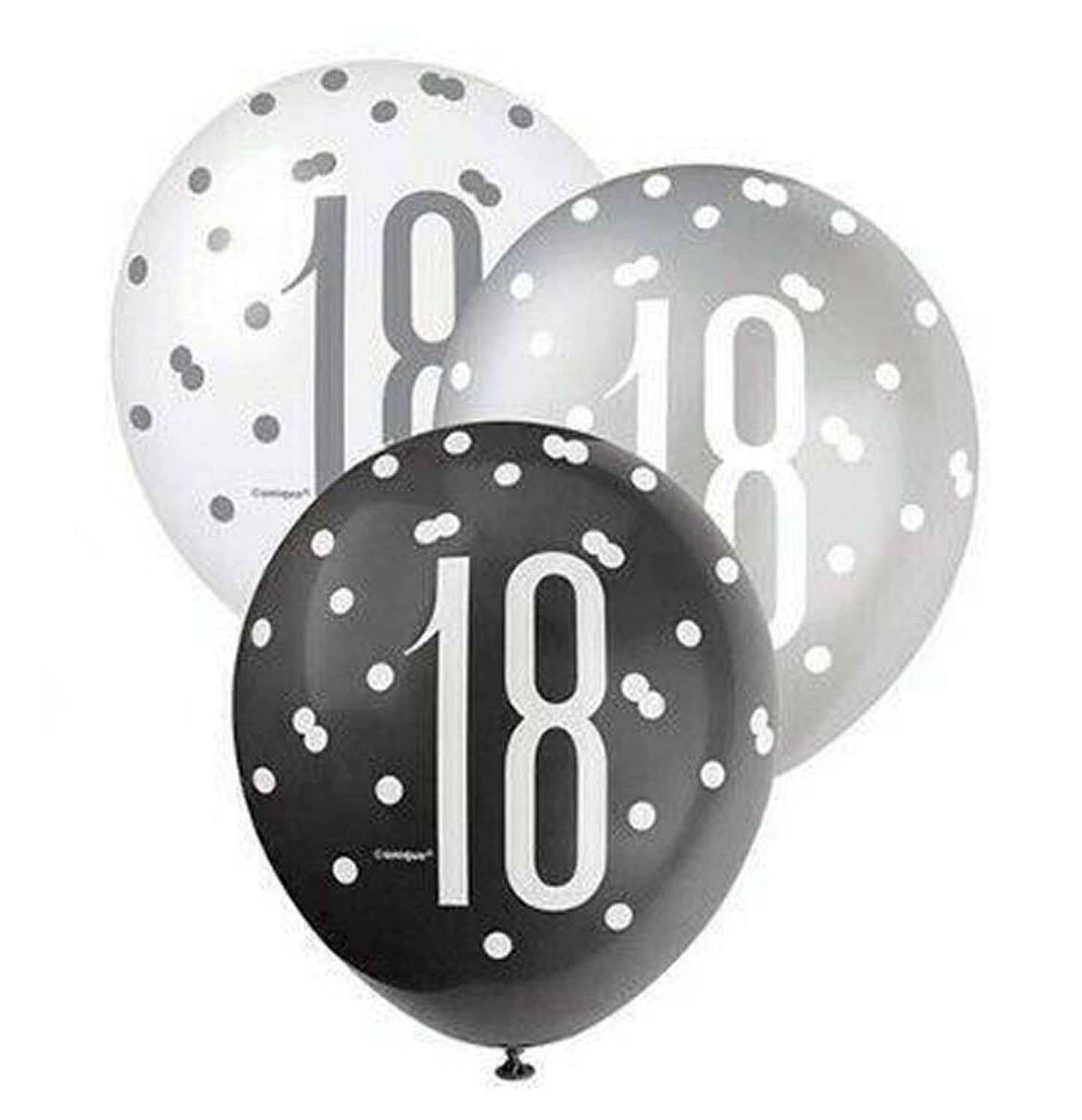 RECYCLABLE Black & Silver 18th Birthday Latex Balloons.