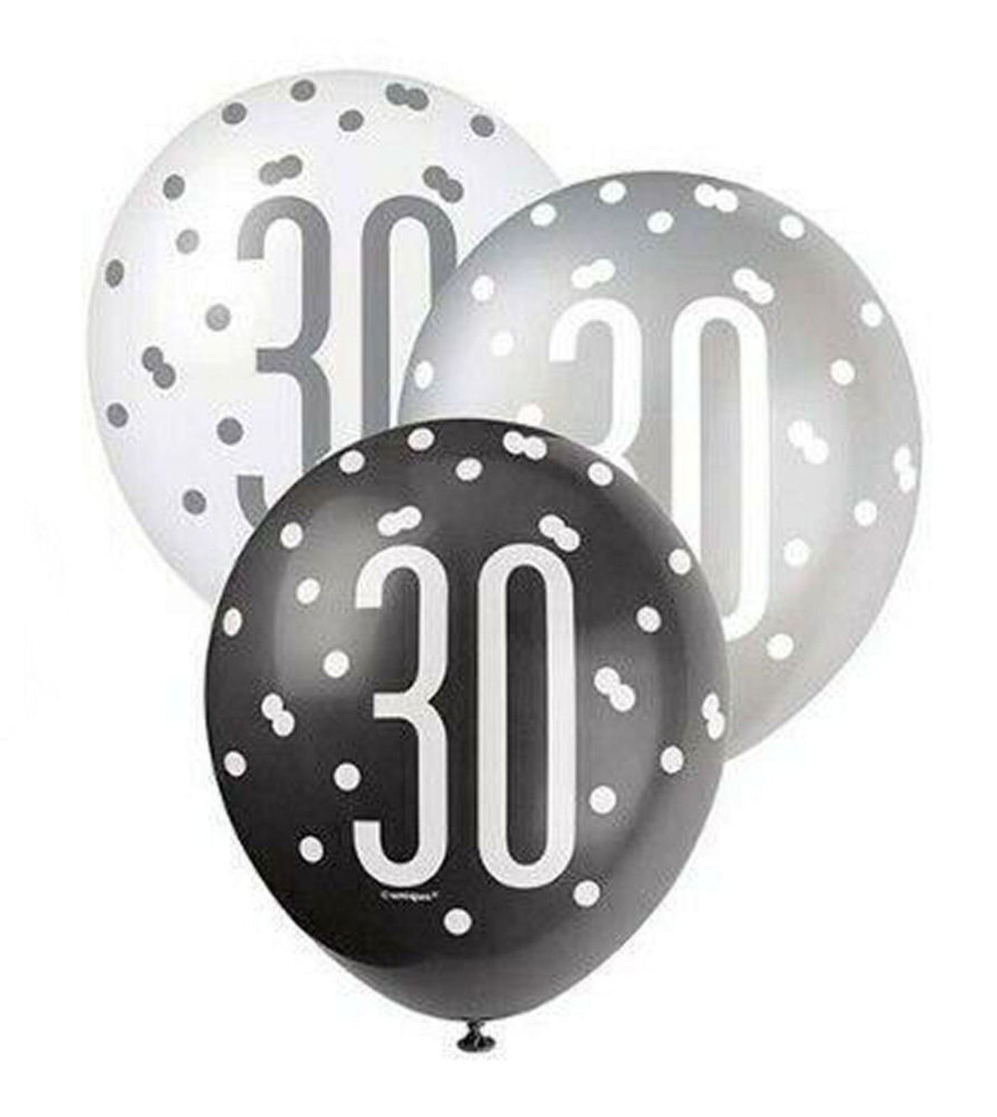 RECYCLABLE Black & Silver 30th Birthday Latex Balloons.