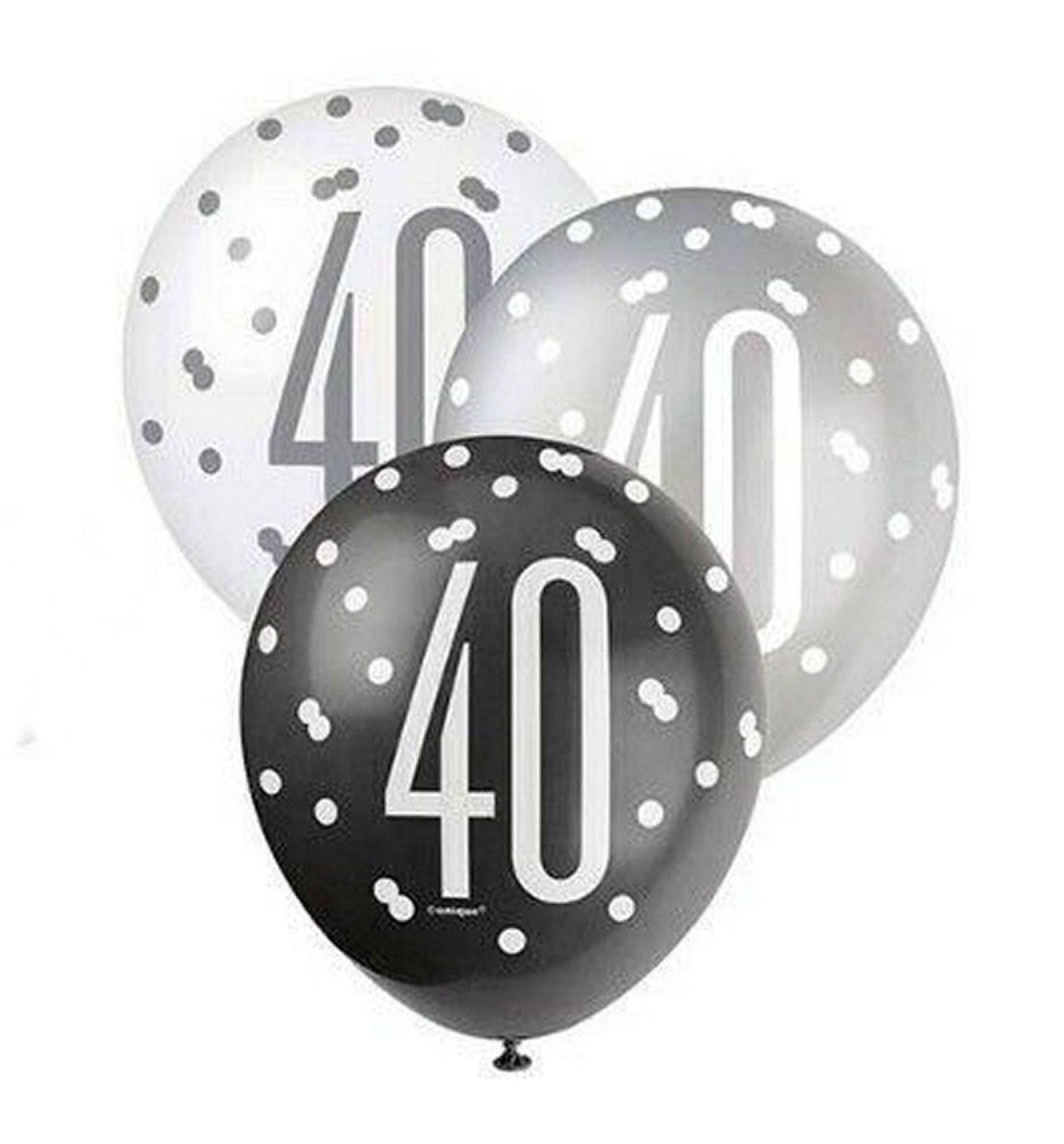 RECYCLABLE Black & Silver 40th Birthday Latex Balloons.