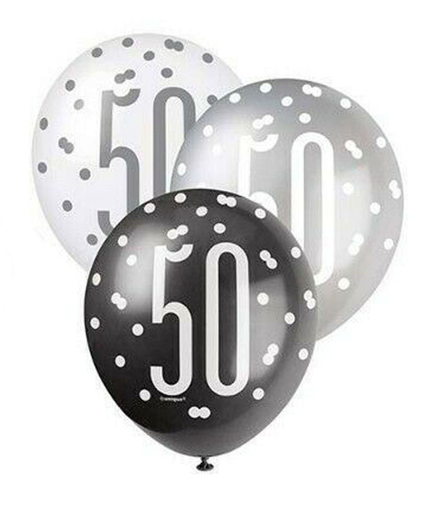 RECYCLABLE Black & Silver 50th Birthday Latex Balloons.