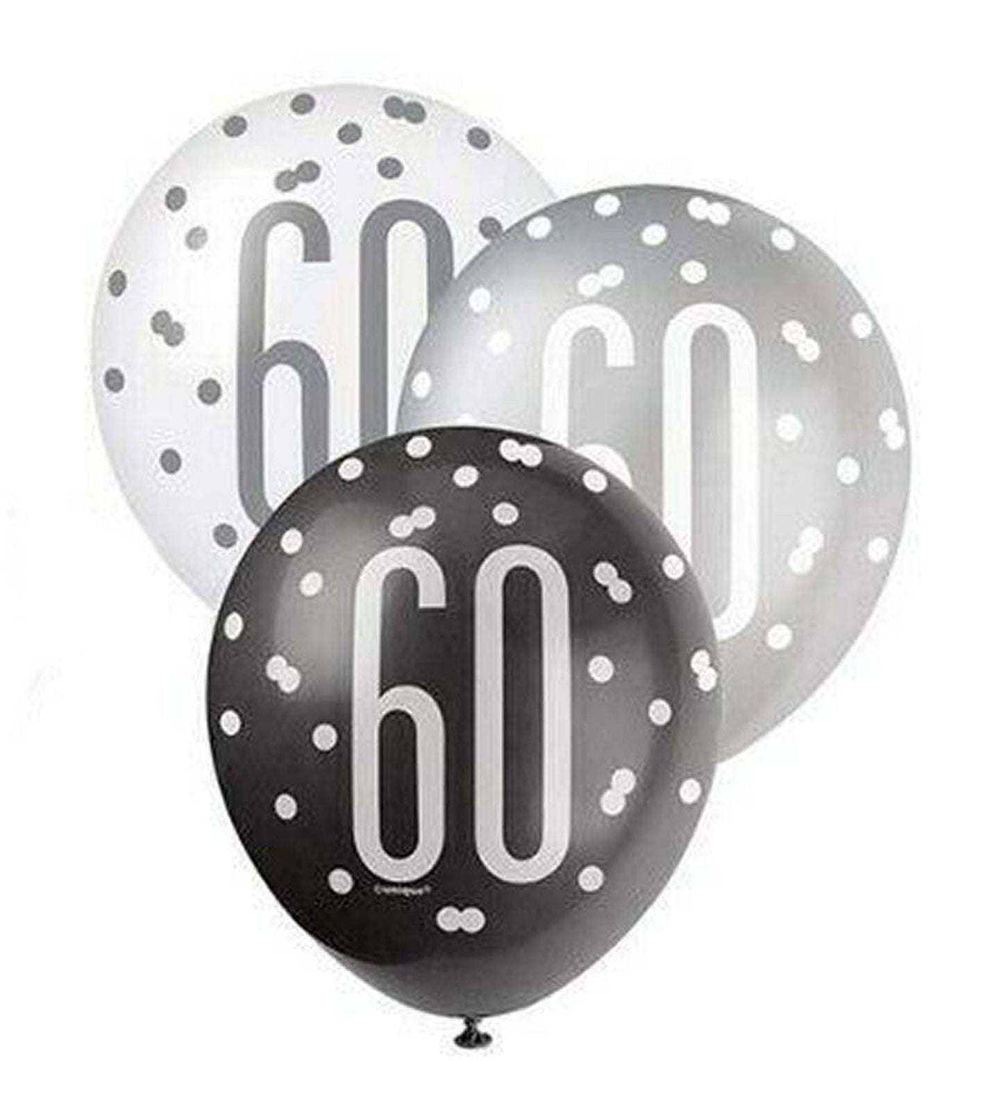 RECYCLABLE Black & Silver 60th Birthday Latex Balloons.