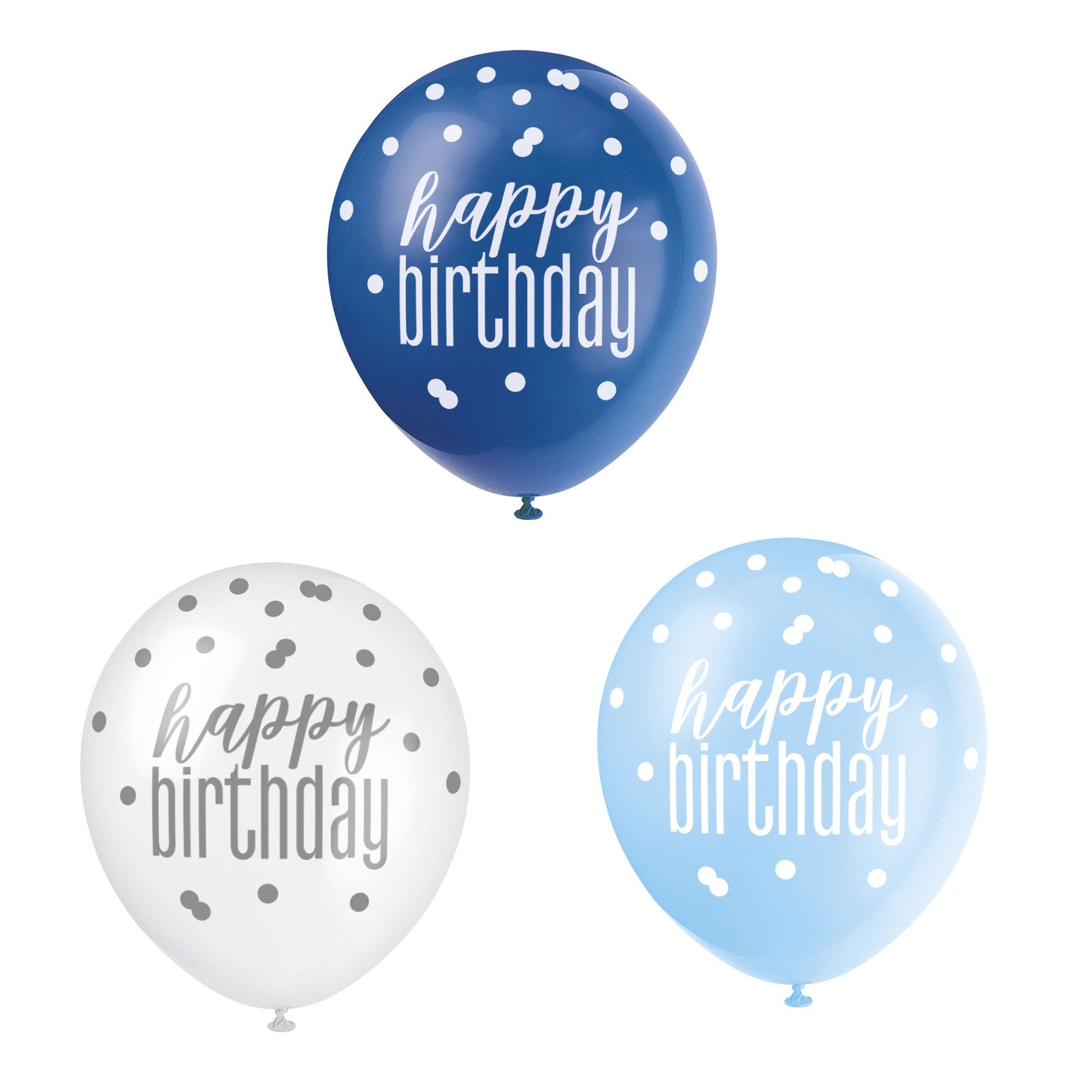 RECYCLABLE Blue & Silver Happy Birthday Latex Balloons.