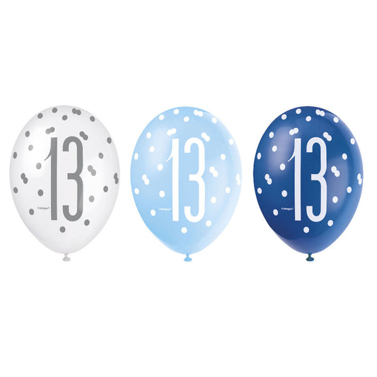 RECYCLABLE Blue & Silver 13th Birthday Latex Balloons.