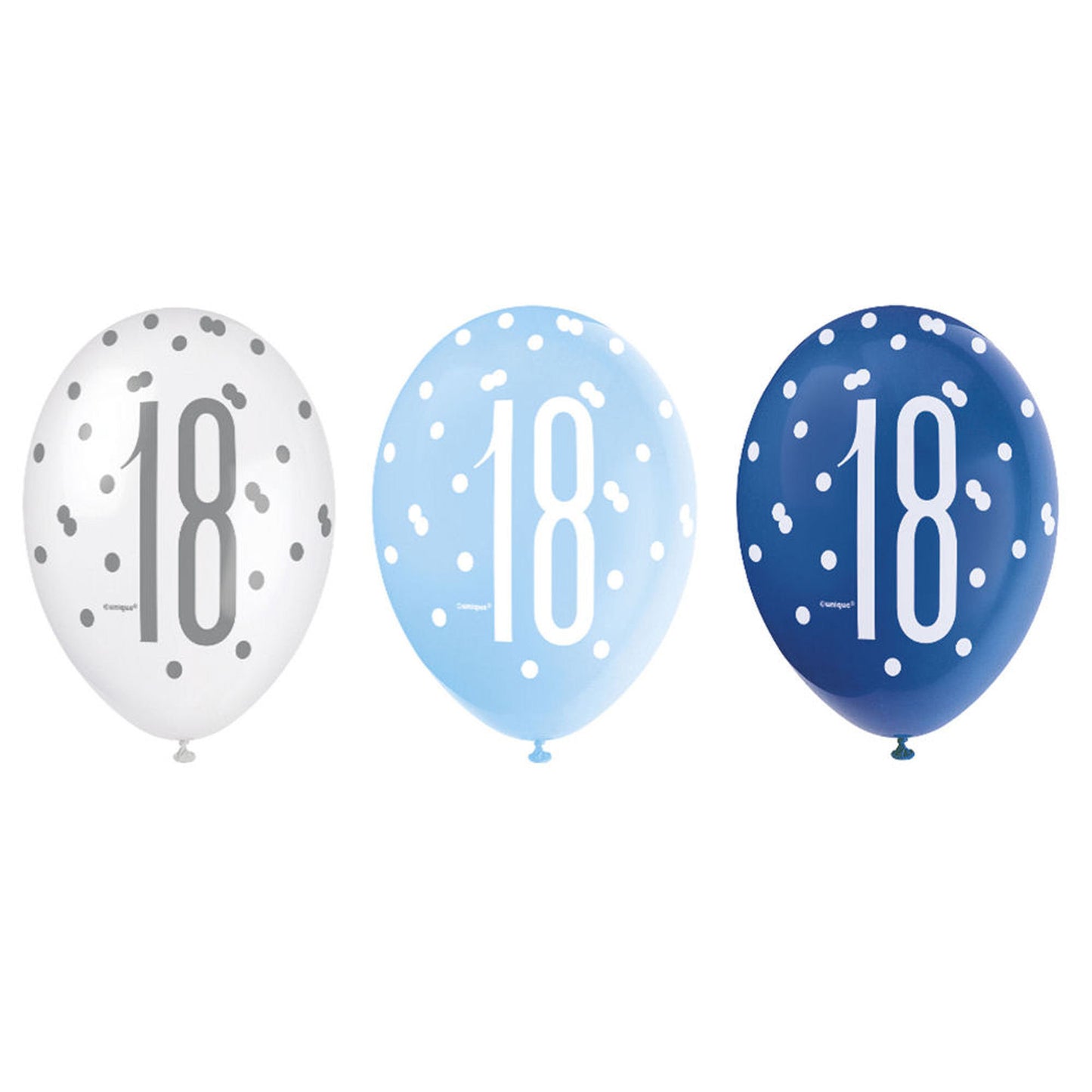 RECYCLABLE Blue & Silver 18th Birthday Latex Balloons.