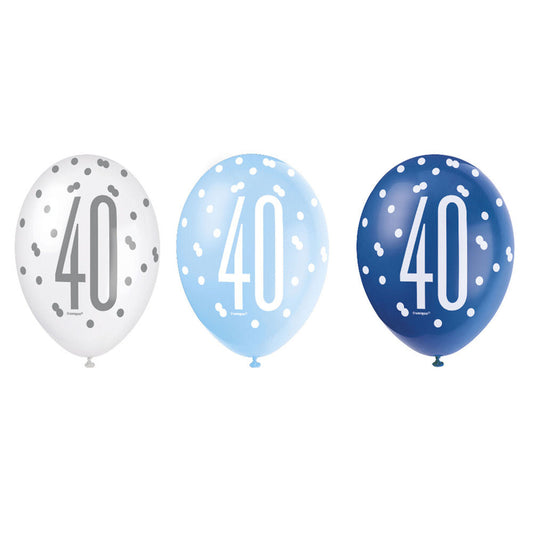 RECYCLABLE Blue & Silver 40th Birthday Latex Balloons.