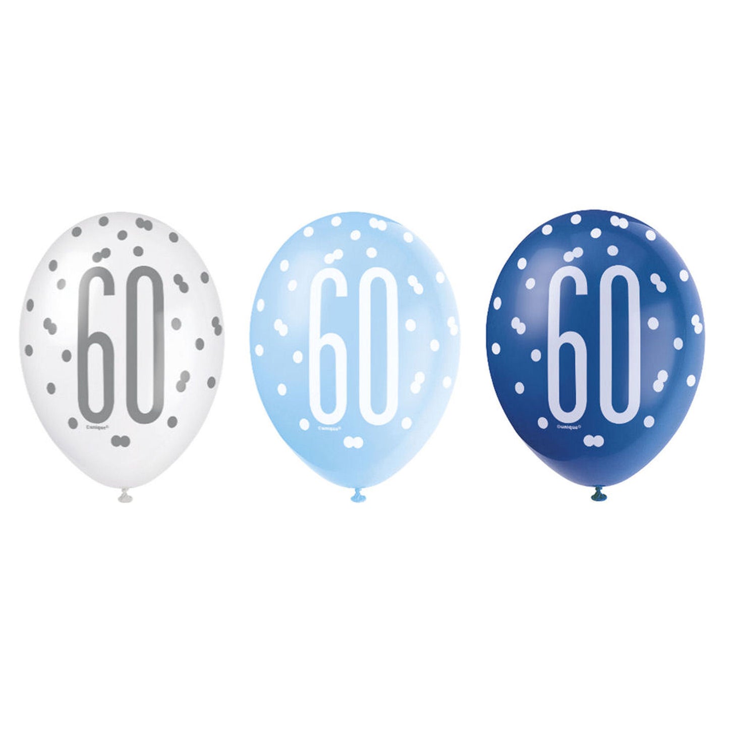 RECYCLABLE Blue & Silver 60th Birthday Latex Balloons.