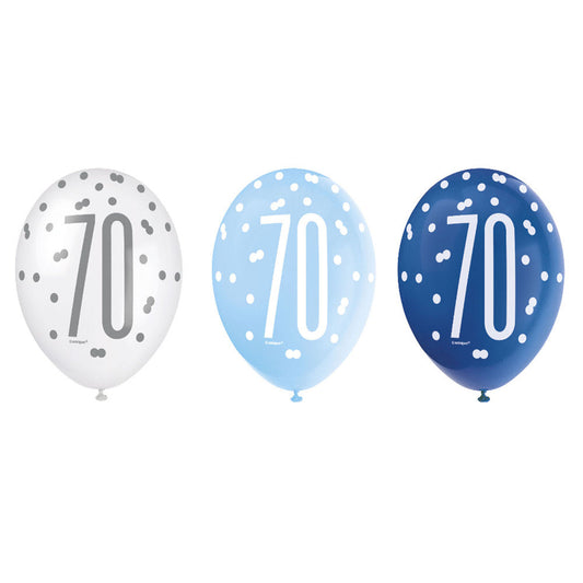 RECYCLABLE Blue & Silver 70th Birthday Latex Balloons.