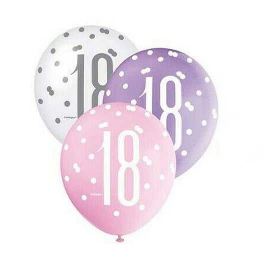 RECYCLABLE Pink & Silver 18th Birthday Latex Balloons.