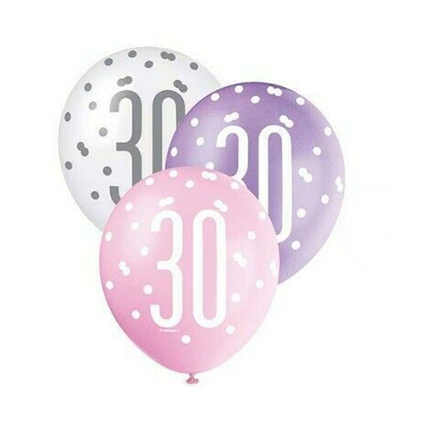 RECYCLABLE Pink & Silver 30th Birthday Latex Balloons.