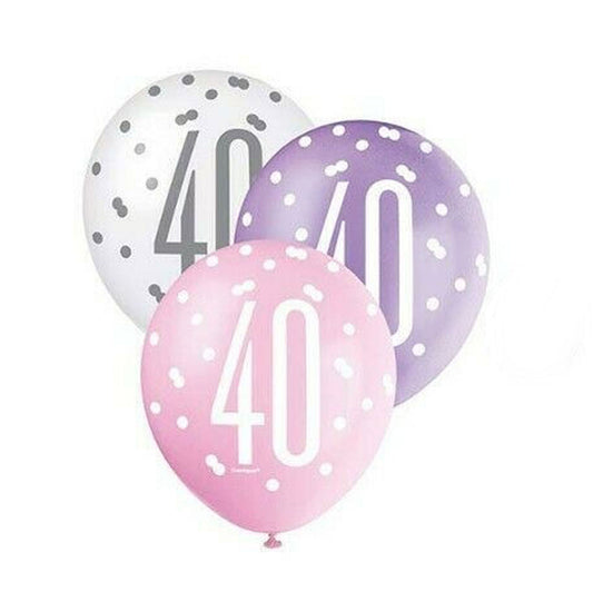 RECYCLABLE Pink & Silver 40th Birthday Latex Balloons.