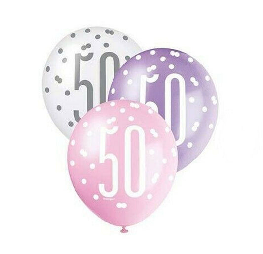 RECYCLABLE Pink & Silver 50th Birthday Latex Balloons.