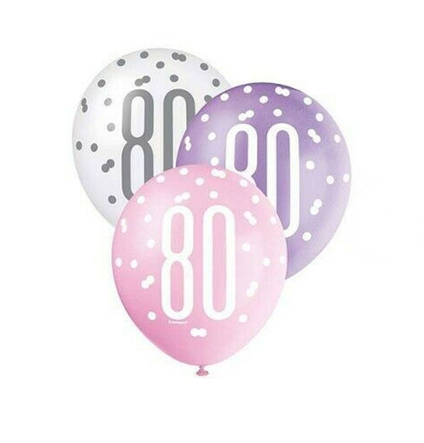 RECYCLABLE Pink & Silver 80th Birthday Latex Balloons.