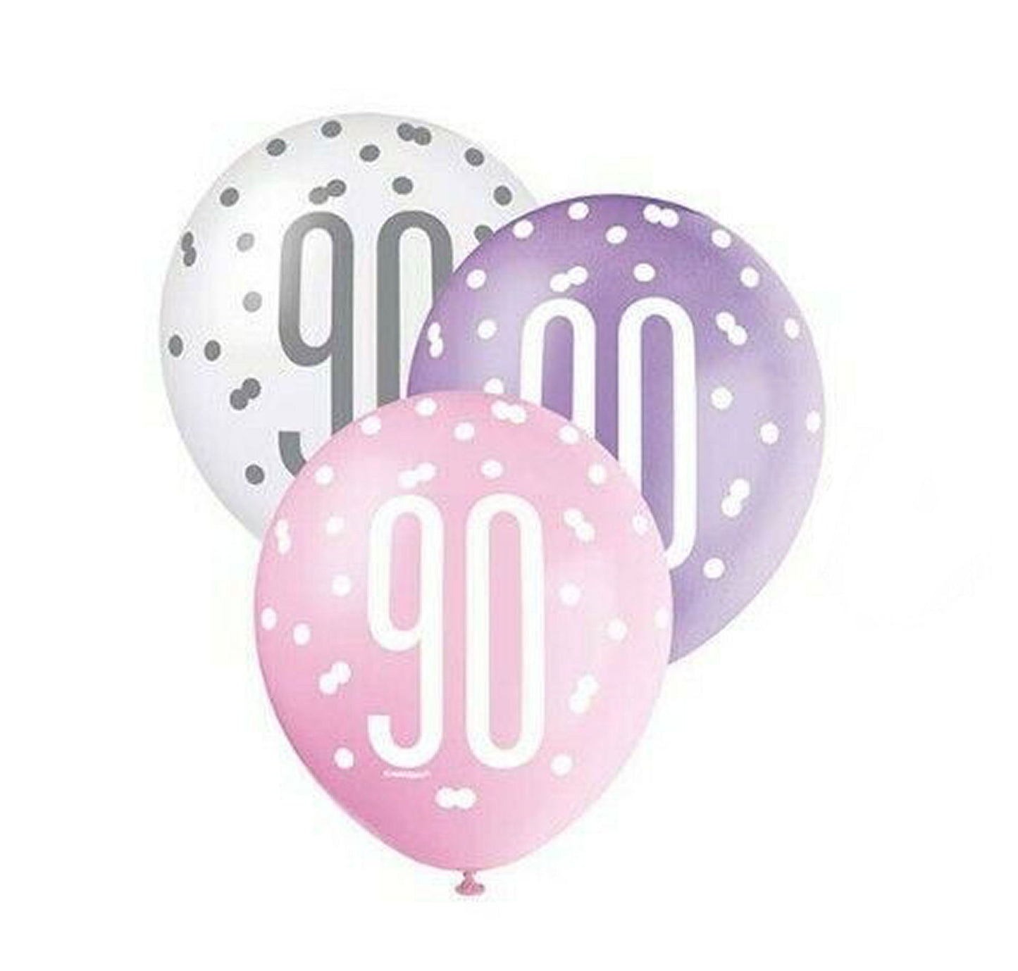 RECYCLABLE Pink & Silver 90th Birthday Latex Balloons.