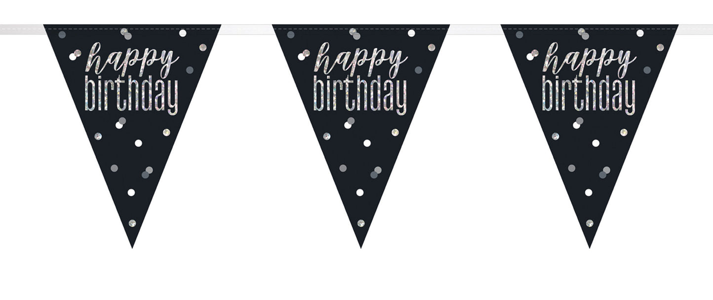 Bling Birthday Flag Bunting For A Happy Birthday In Black & Silver