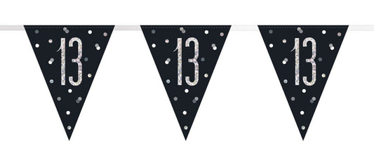 Bling Birthday Flag Bunting For A 13th Birthday In Black & Silver