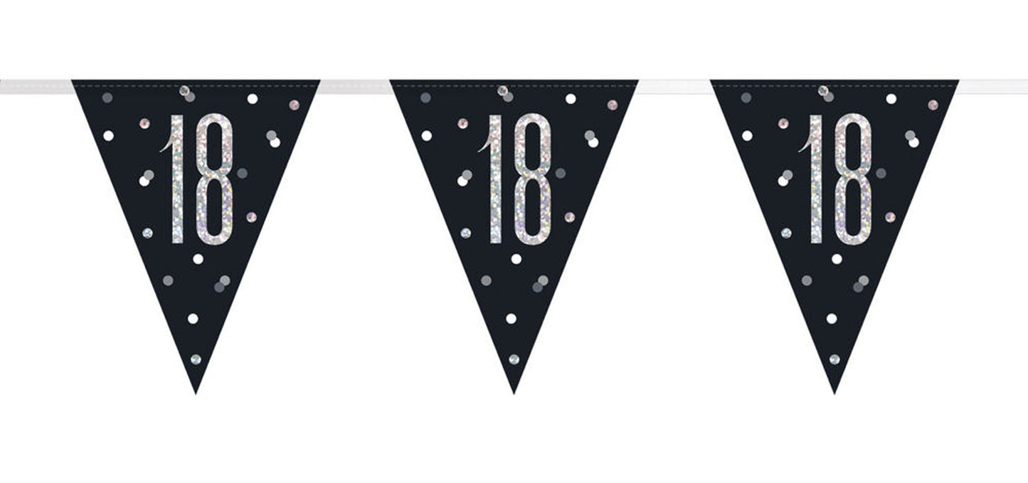 Bling Birthday Flag Bunting For An 18th Birthday In Black & Silver