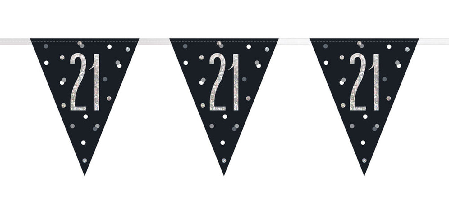 Bling Birthday Flag Bunting For A 21st Birthday In Black & Silver