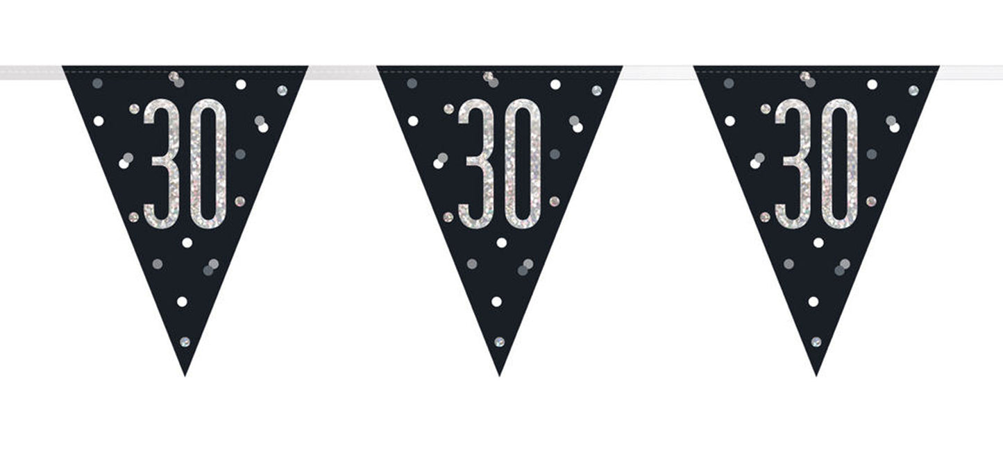 Bling Birthday Flag Bunting For A 30th Birthday In Black & Silver