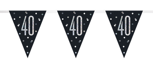 Bling Birthday Flag Bunting For A 40th Birthday In Black & Silver