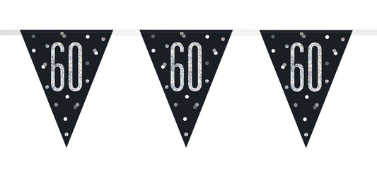 Bling Birthday Flag Bunting For A 60th Birthday In Black & Silver