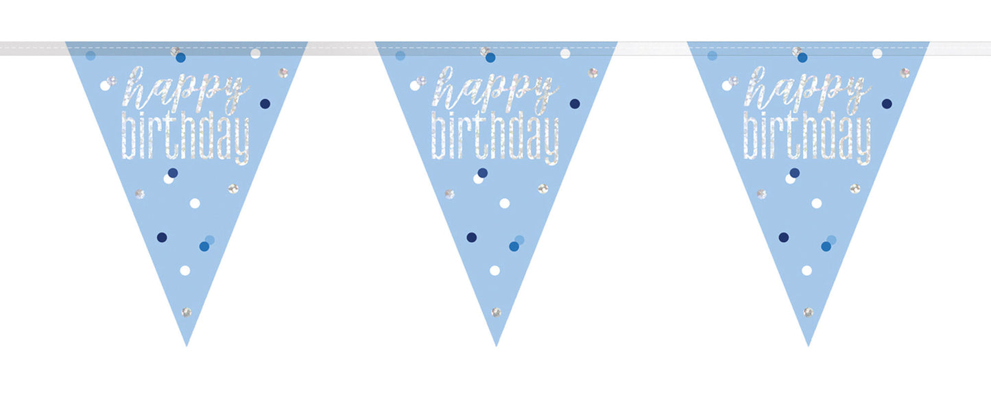 Bling Birthday Flag Bunting For A Happy Birthday In Blue & Silver