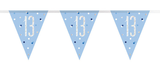 Bling Birthday Flag Bunting For A 13th Birthday In Blue & Silver