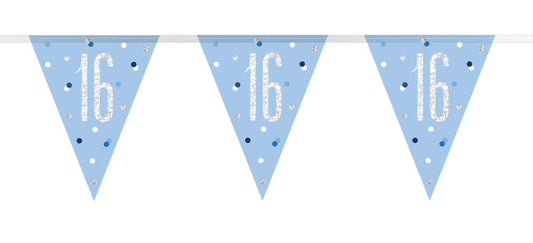 Bling Birthday Flag Bunting For A 16th Birthday In Blue & Silver