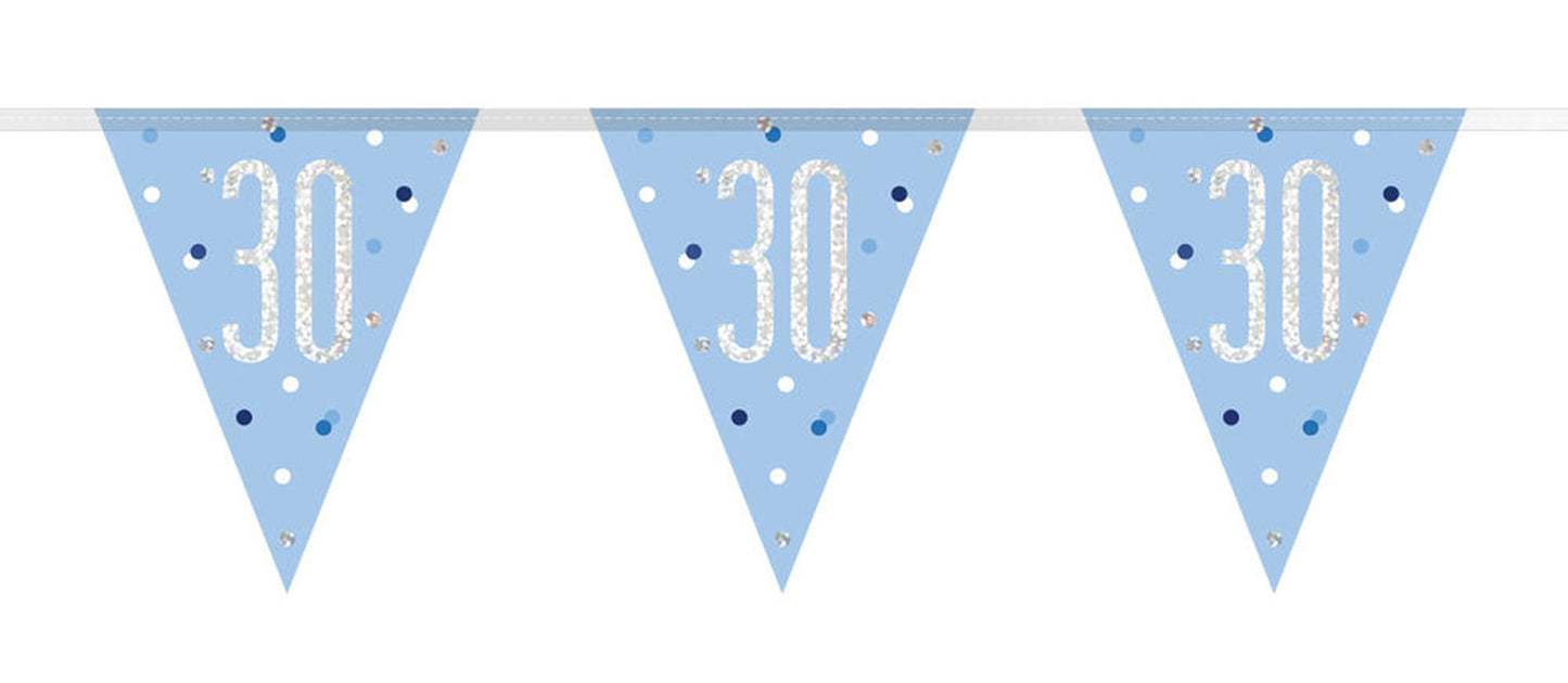 Bling Birthday Flag Bunting For A 30th Birthday In Blue & Silver