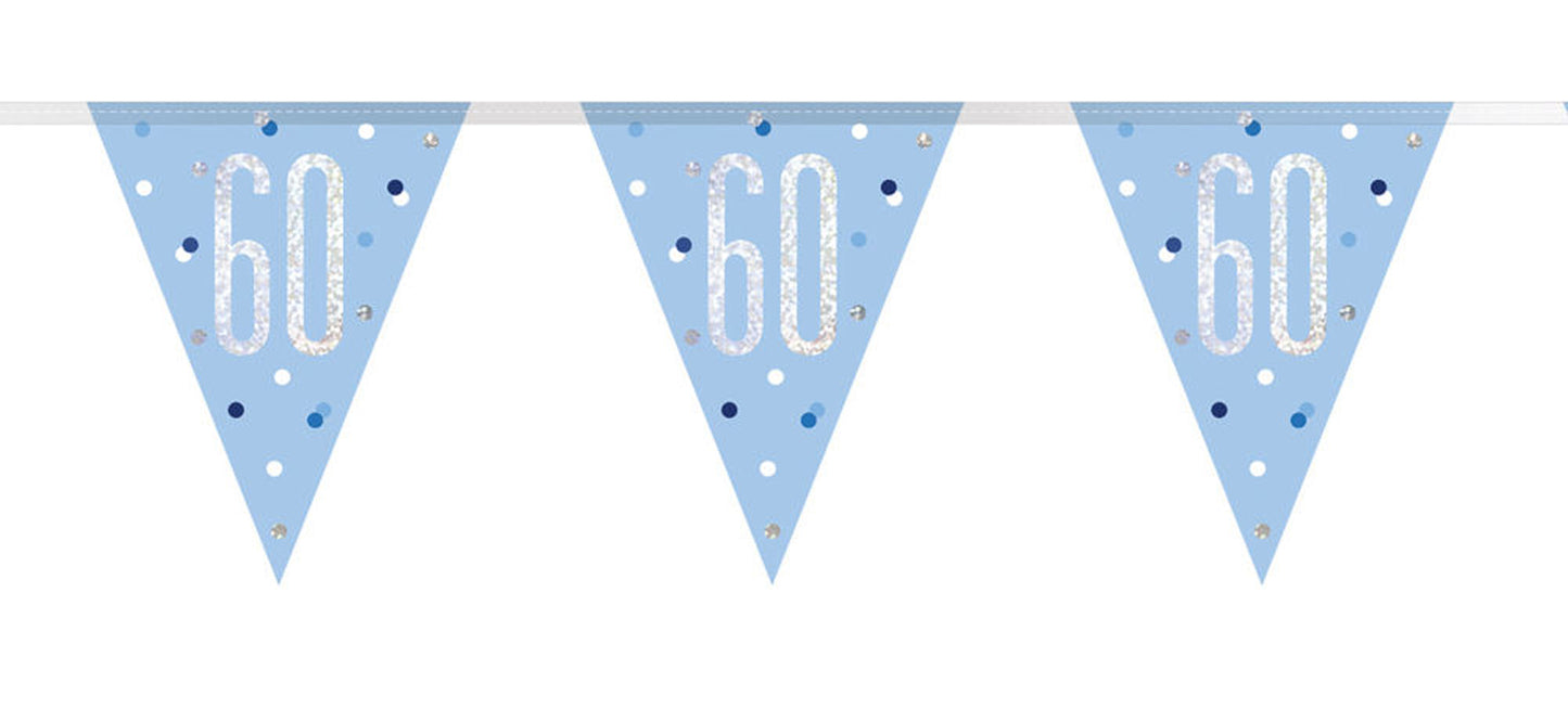 Bling Birthday Flag Bunting For A 60th Birthday In Blue & Silver