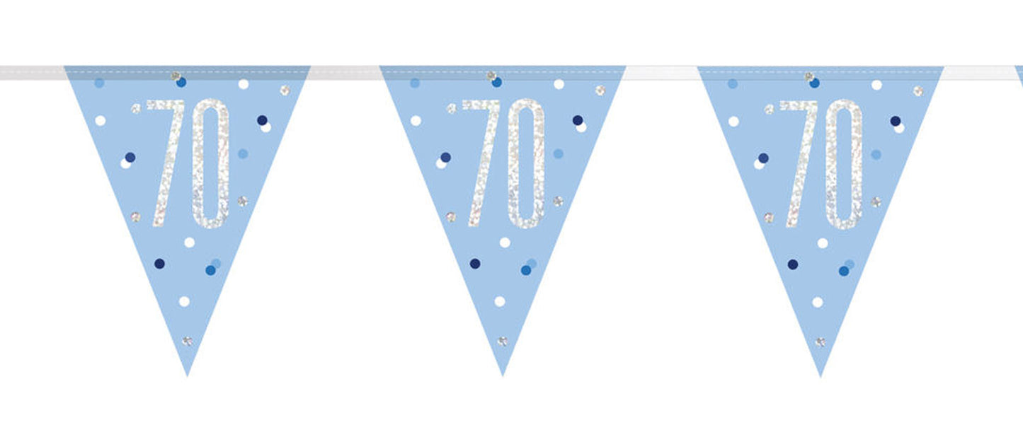 Bling Birthday Flag Bunting For A 70th Birthday In Blue & Silver