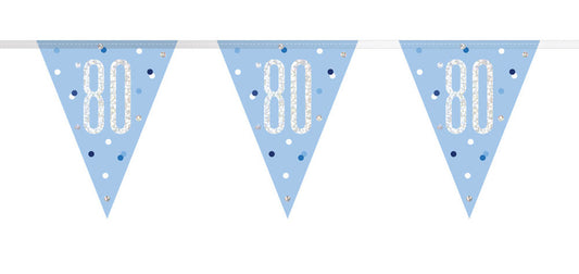 Bling Birthday Flag Bunting For An 80th Birthday In Blue & Silver
