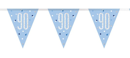 Bling Birthday Flag Bunting For A 90th Birthday In Blue & Silver