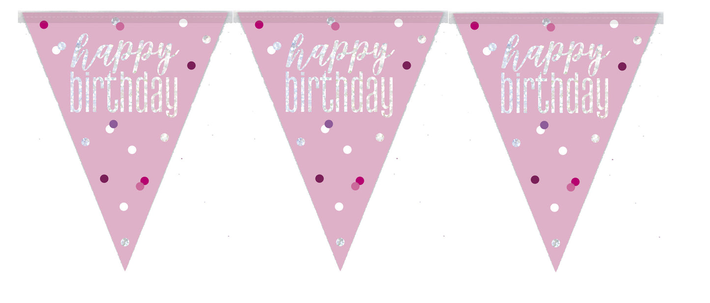 Bling Birthday Flag Bunting For A Happy Birthday In Pink & Silver