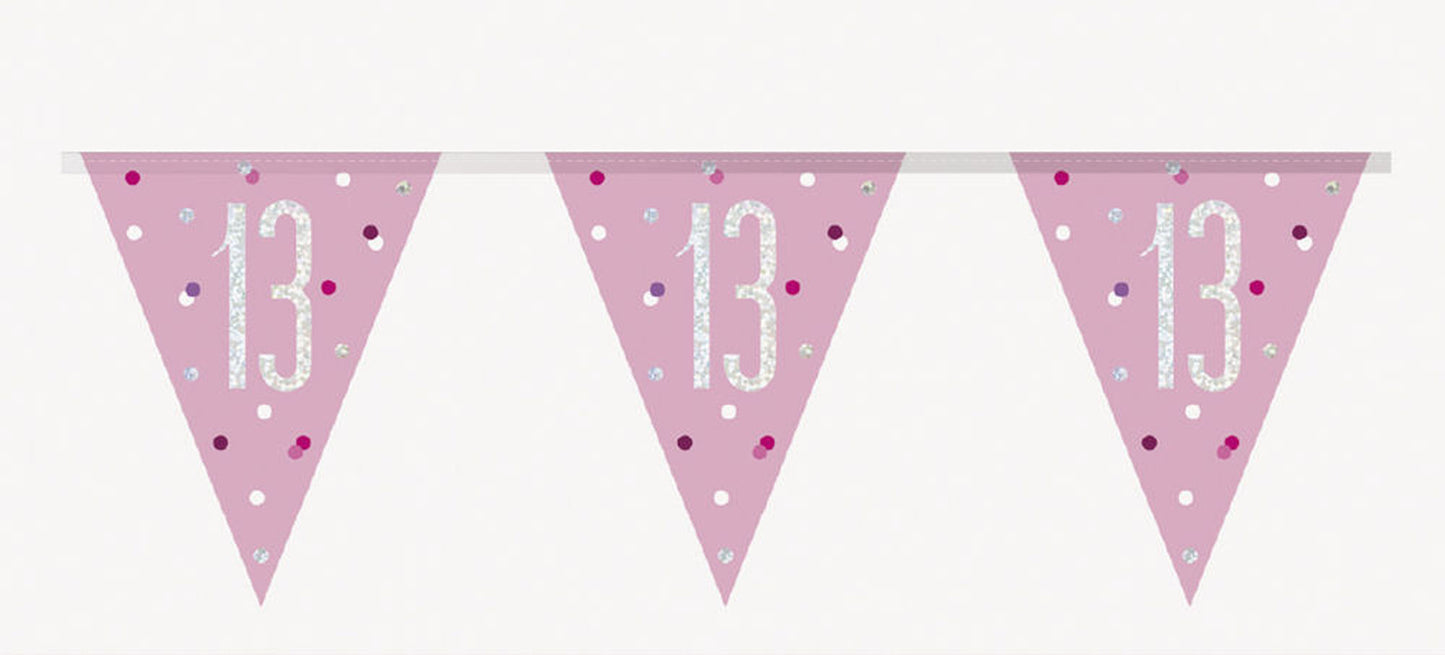 Bling Birthday Flag Bunting For A 13th Birthday In Pink & Silver